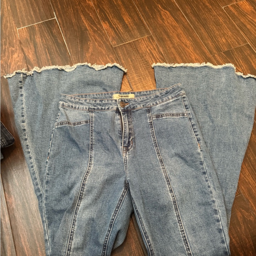 Denim Frayed Hem Wide Leg Jeans